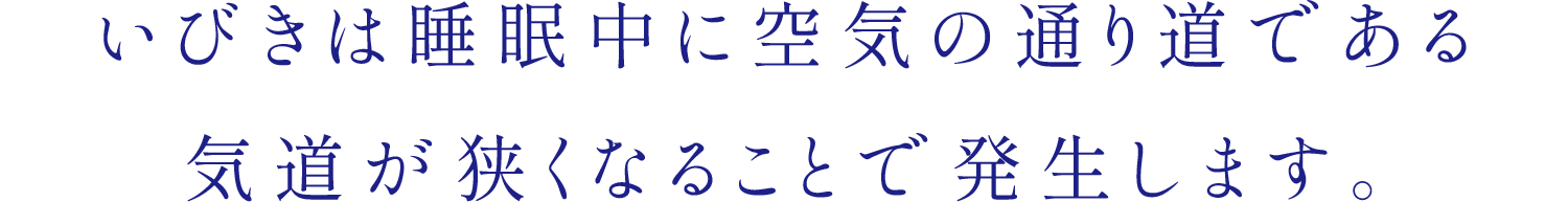 いびきは睡眠中に空気の通り道である気道が狭くなることで発生します。